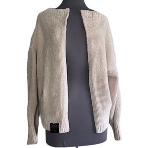 NWT Lou & Grey Lantern Sleeve Chenille Open Front Cardigan Creamy White